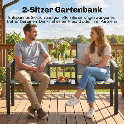 2-zits tuinbank met tafel, metalen frame, grijs