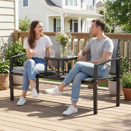 2-zits tuinbank met tafel, metalen frame, grijs
