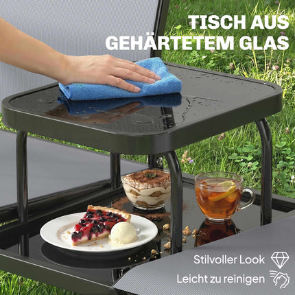 2-zits tuinbank met tafel, metalen frame, grijs