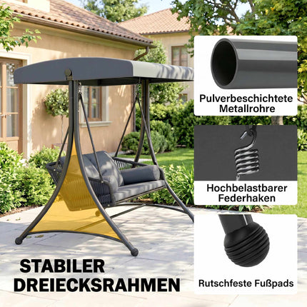 2-Seater Garden Swing with Adjustable Canopy, Dark Grey