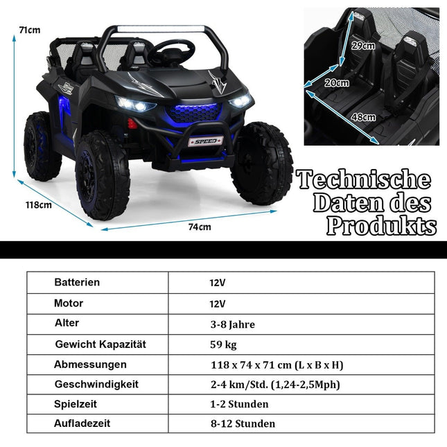 Dvoumístné dětské elektrické auto s dálkovým ovládáním, hudbou a světly