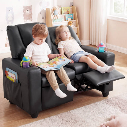 2-Seater Kids Recliner Sofa with Cup Holders - Black