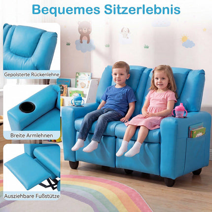 2-Seater Kids Recliner Sofa with Cup Holders - Blue