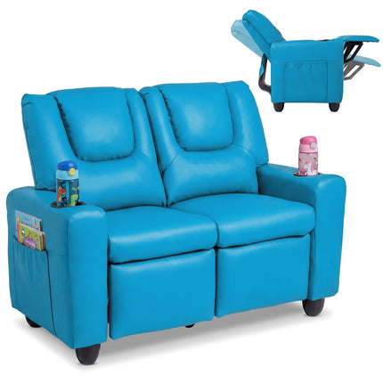 2-Seater Kids Recliner Sofa with Cup Holders - Blue