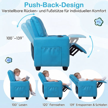 2-Seater Kids Recliner Sofa with Cup Holders - Blue