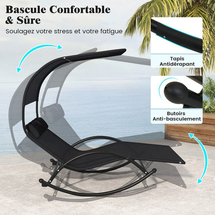 2-Seater Outdoor Swing Lounger With Canopy and Headrests, Black