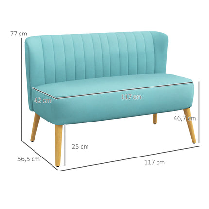 2-Seater Retro Sofa, Wood Legs, 117x56.5x77 cm, Green