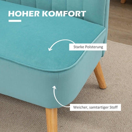 2-Seater Retro Sofa, Wood Legs, 117x56.5x77 cm, Green