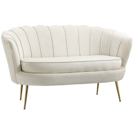 Sametová pohovka loveseat, čalouněná, 2místná, krémová