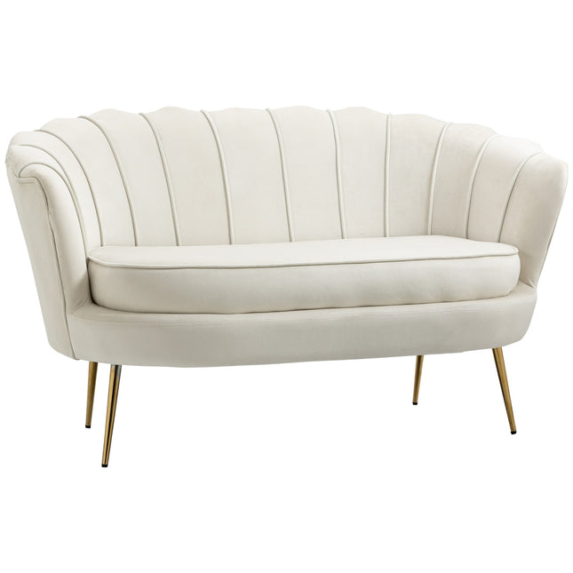 Sametová pohovka loveseat, čalouněná, 2místná, krémová