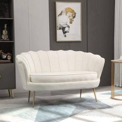 Sametová pohovka loveseat, čalouněná, 2místná, krémová