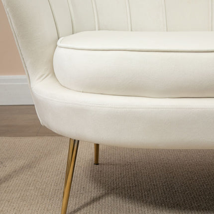 Sametová pohovka loveseat, čalouněná, 2místná, krémová