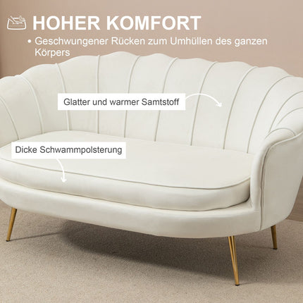 Sametová pohovka loveseat, čalouněná, 2místná, krémová