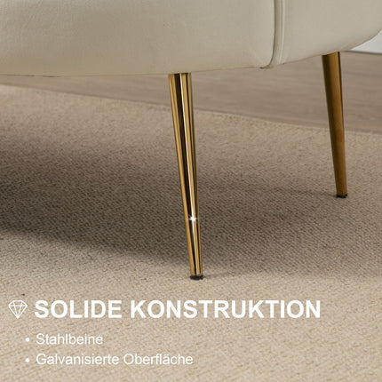 Sametová pohovka loveseat, čalouněná, 2místná, krémová
