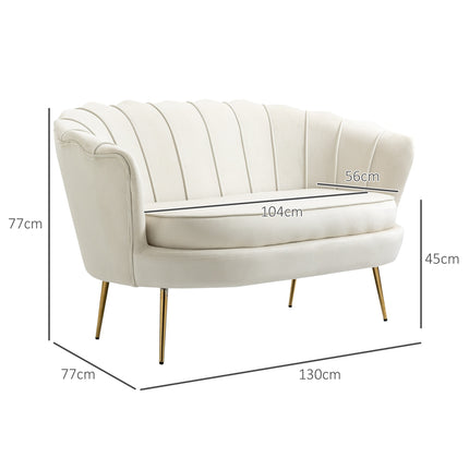 Sametová pohovka loveseat, čalouněná, 2místná, krémová
