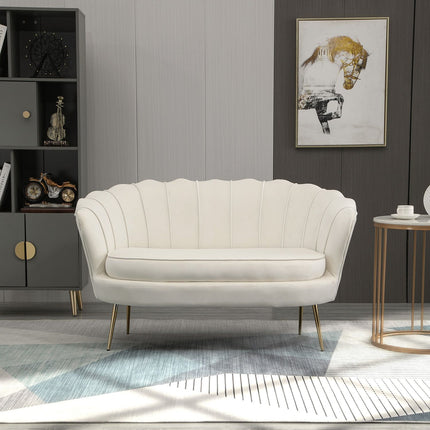 Sametová pohovka loveseat, čalouněná, 2místná, krémová