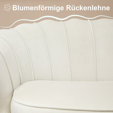 Sametová pohovka loveseat, čalouněná, 2místná, krémová