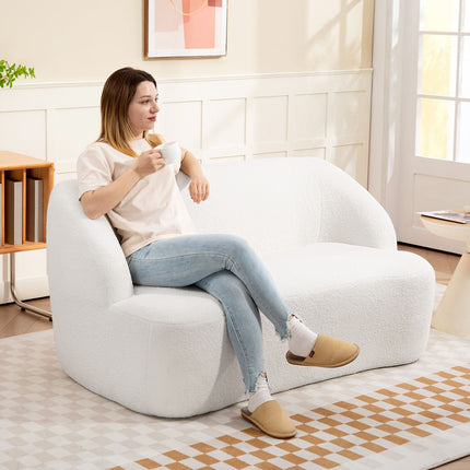2-Seater Sofa, Curved Design, Fleece Upholstery, Cream White
