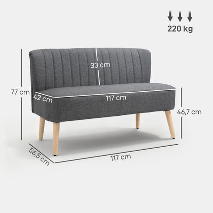 Dvoumístná pohovka, vzhled lnu, dřevěný rám, 117 cm, šedá