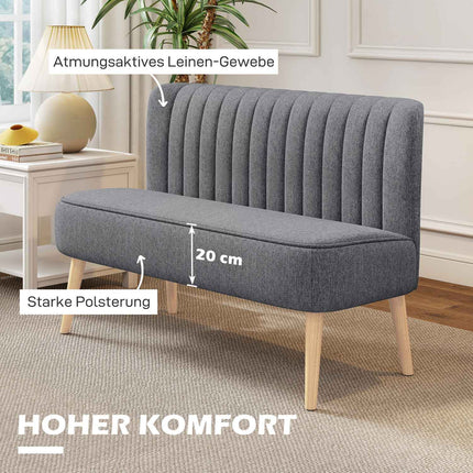 Dvoumístná pohovka, vzhled lnu, dřevěný rám, 117 cm, šedá