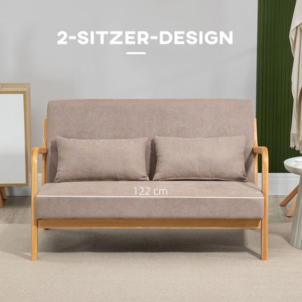 2místná pohovka loveseat ve vzhledu sametu s polštáři, světle šedá