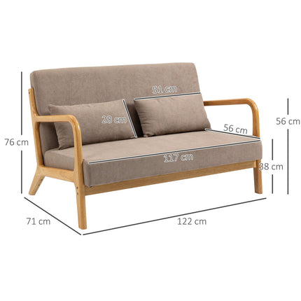 2místná pohovka loveseat ve vzhledu sametu s polštáři, světle šedá