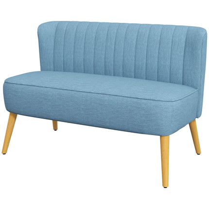 2místná lněná pohovka Loveseat, dřevěné nohy, modrá, nosnost 150 kg