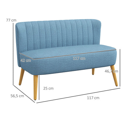 2místná lněná pohovka Loveseat, dřevěné nohy, modrá, nosnost 150 kg