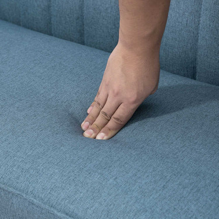 2místná lněná pohovka Loveseat, dřevěné nohy, modrá, nosnost 150 kg