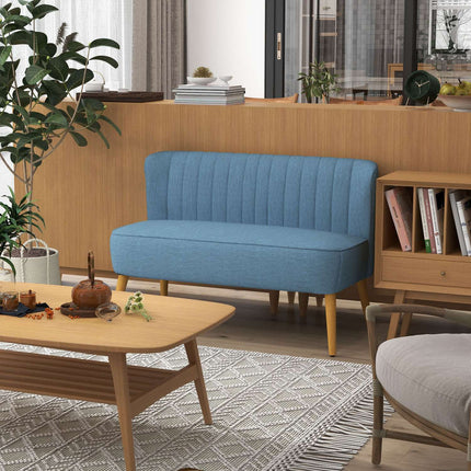 2místná lněná pohovka Loveseat, dřevěné nohy, modrá, nosnost 150 kg