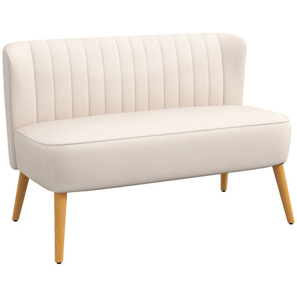 2místná pohovka Loveseat ve vzhledu lnu, dřevěné nohy, krémově bílá