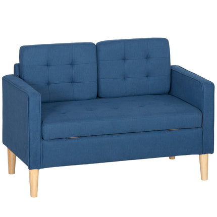 Dvoumístná pohovka s úložným prostorem, modrý samet, kompaktní design