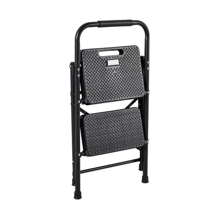 2-Step Folding Steel Ladder, 600 lb, Anti-Slip, Black