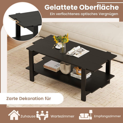 2-Tier Coffee Table with Shelf, Black Wood