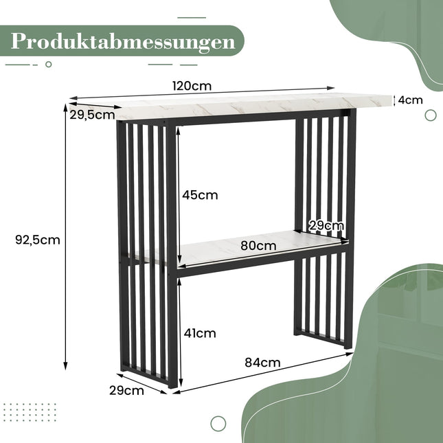 2patrový mramorový konzolový stolek, černo-bílý, 120cm