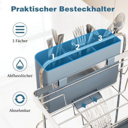 2-stöckiges Abtropfgestell aus Metall mit Gläser- und Besteckhalter