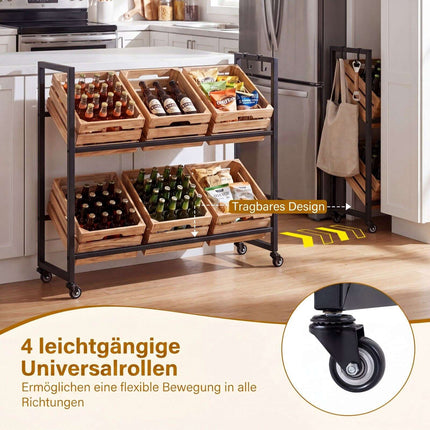 2-Tier Metal Drink Crate Rack with Wheels – Black