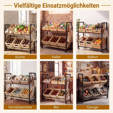 2-Tier Metal Drink Crate Rack with Wheels – Black
