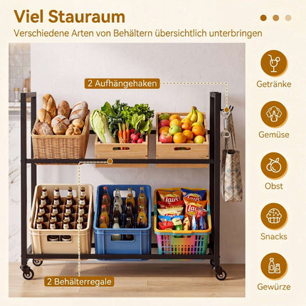 2-Tier Metal Drink Crate Rack with Wheels – Black