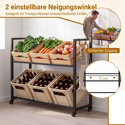 2-Tier Metal Drink Crate Rack with Wheels – Black