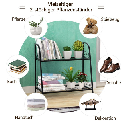 2-Tier Metal Plant Stand, Black, 63x30.5x61.5 cm