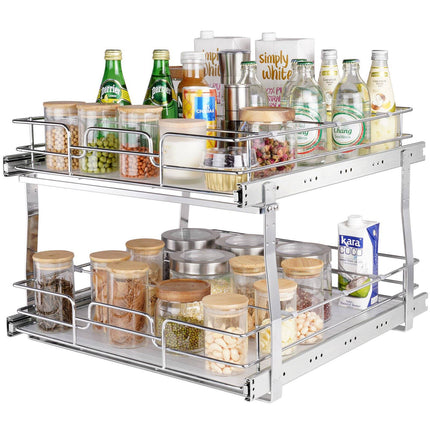 2-Tier Pull-Out Cabinet Organizer, Steel Slide-Out Shelves