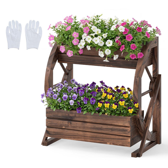 2-Tier Raised Wagon Planter, Fir Wood, Drainage Holes