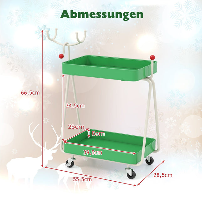 Keukenwagen met rendiermotief, 2 lagen - Groen, metaal, feestelijk design