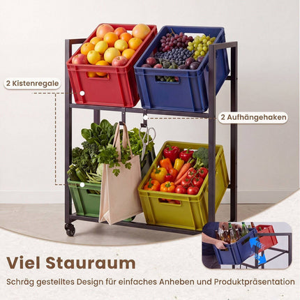 2-Tier Rolling Drink Crate Rack with Wheels, Black