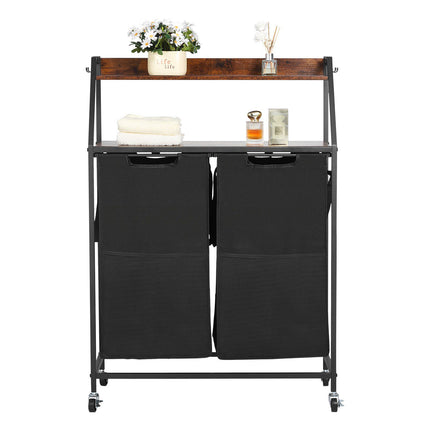 2-Tier Rolling Laundry Sorter, 2-Bag, Tabletop Shelf