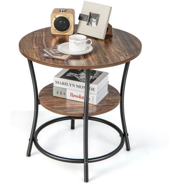 2-Tier Round End Table, Open Shelf, 55 cm