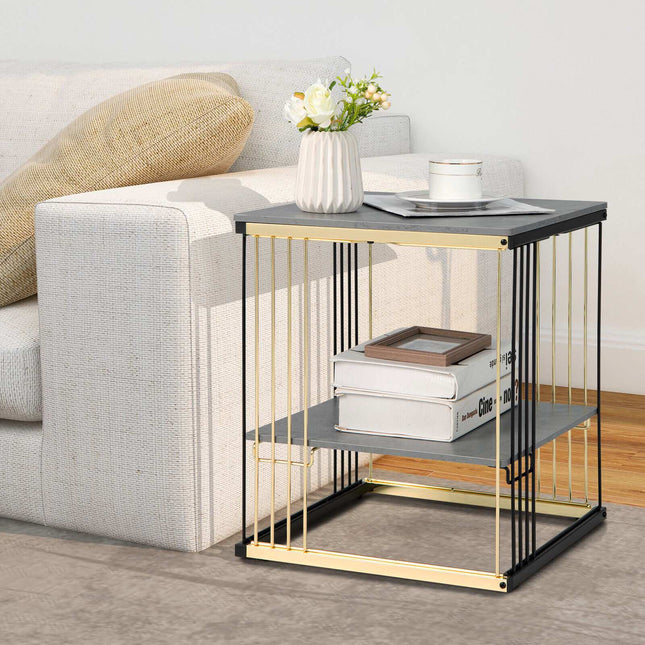 2-Tier Square End Table – Metal Frame, Removable Shelf