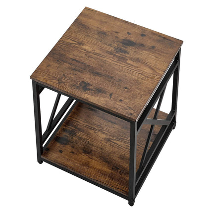 2-Tier Square End Table, Open Shelves, Metal Frame