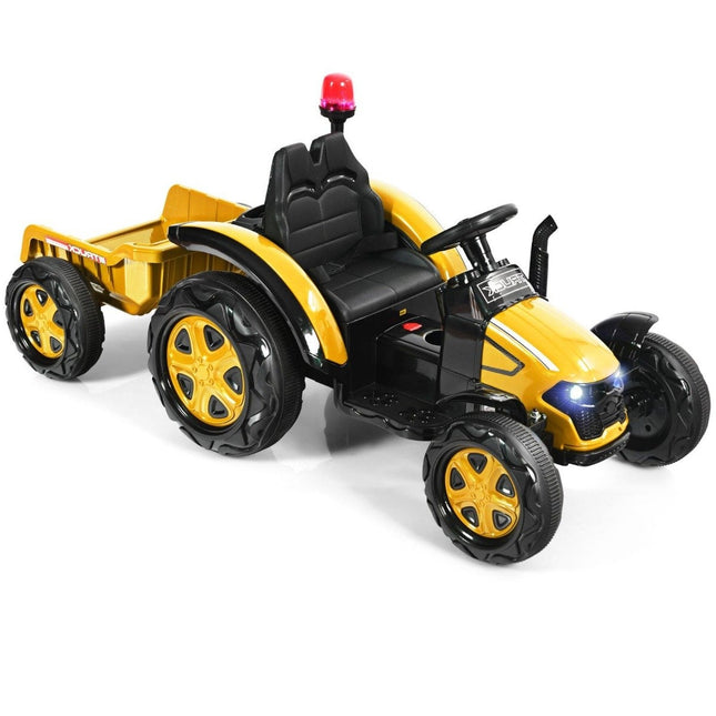 Traktor 2V s dálkovým ovládáním 2.4G a odnímatelnou vlečkou pro děti 3-8 let, žlutý
